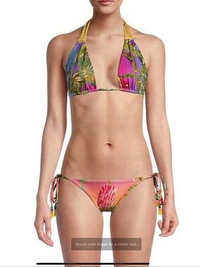 Tropical Print Halter Bikini Set in Pink & Green